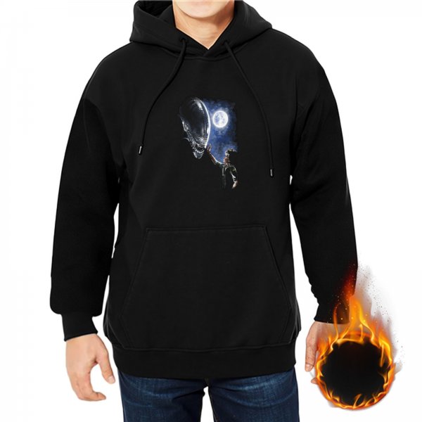 Black hoodie with alien and moon graphic print