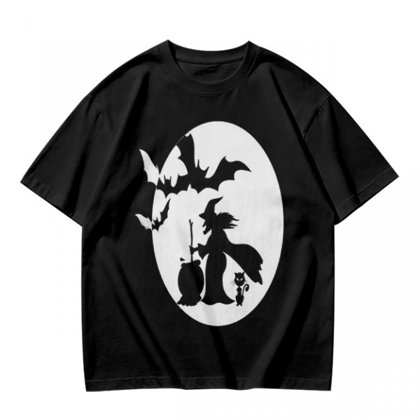 Olive Halloween Witch Silhouette Graphic Short Sleeve T-Shirt