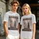 Olive T-Shirt with Japanese Shinto-inspired Window Landscape Print
