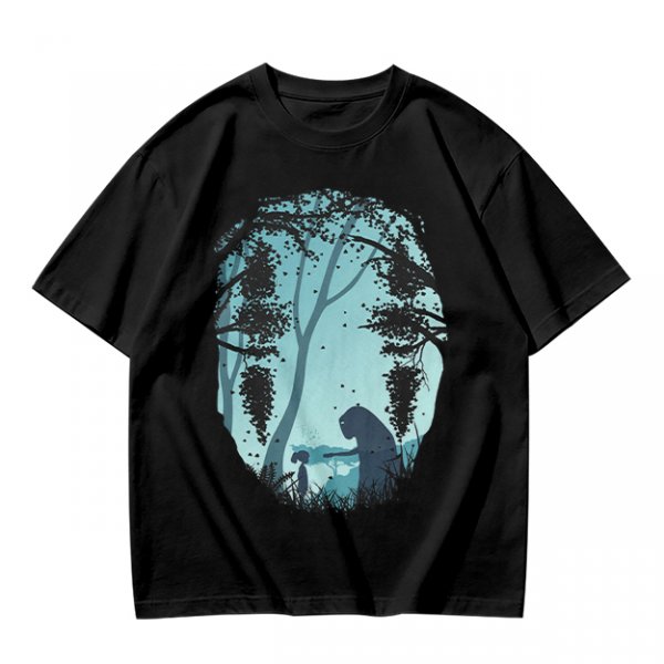 Olive T-Shirt With Silhouetted Forest Scene And Two Figures