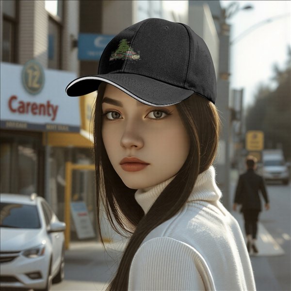 Black Baseball Cap With Christmas Tree And Gifts Festive Design