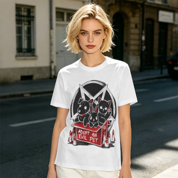 Adopt An Evil Pet T-Shirt With Pentagram And Spooky Animal Art