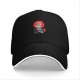Black baseball cap with red sun and warrior graphic print