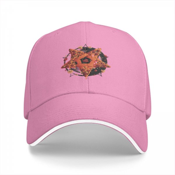 Black Baseball Cap with Pizza Pentagram Graphic