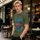 Olive Graphic T-Shirt With 'You Go Outdoors I Have Pizza And Movies' Print
