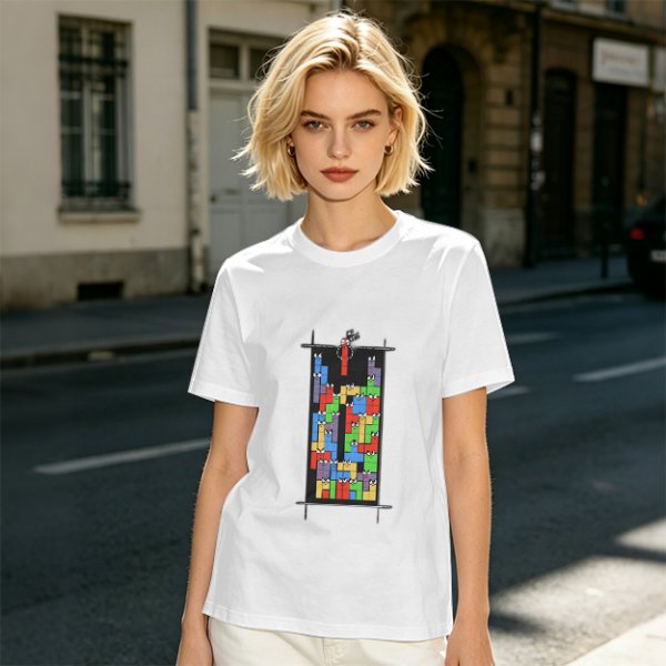Olive T-Shirt With Tetris Block Character Print