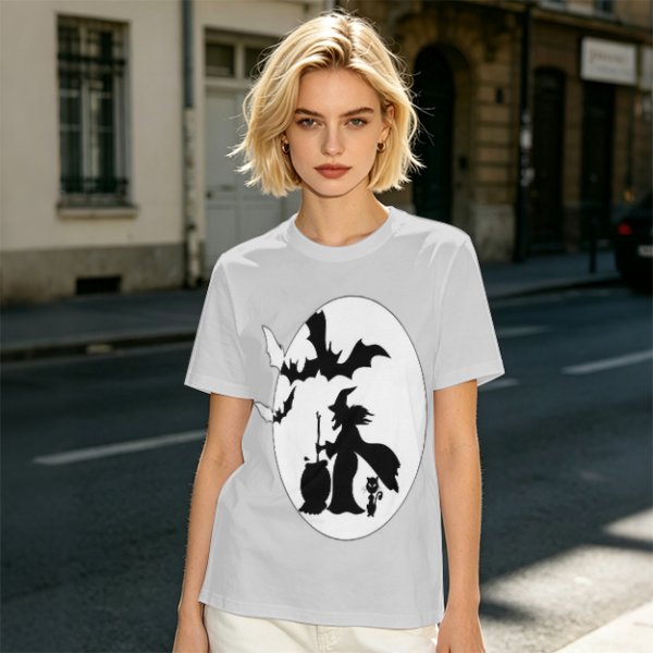 Olive Halloween Witch Silhouette Graphic Short Sleeve T-Shirt