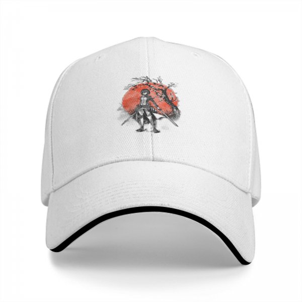 Black Baseball Cap With Anime Warrior And Red Moon Art Print