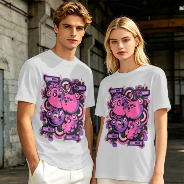 Olive T-shirt with playful bear-fruit graphic print