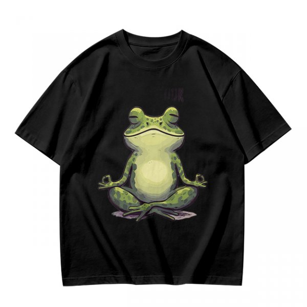 Olive T-Shirt With Meditating Frog Graphic Print