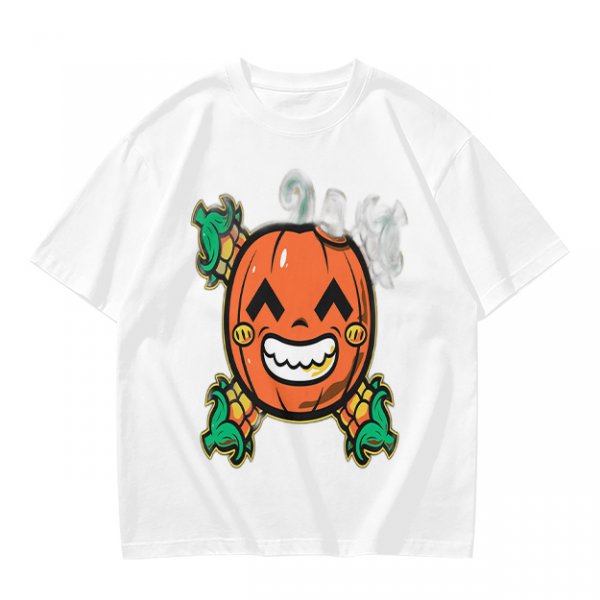 Olive T-Shirt with Smiling Pumpkin Corn Crossbones Graphic