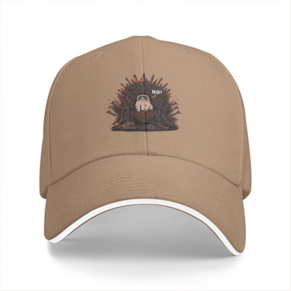 Black baseball cap with sloth on iron throne graphic that says NO