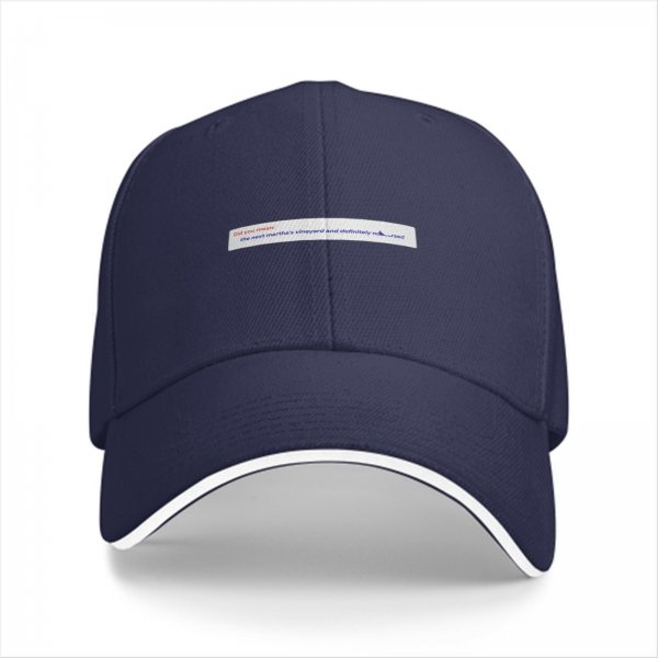 Black baseball cap with small text graphic on front panel