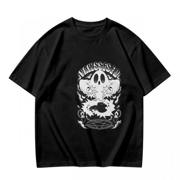 Olive T-shirt with Ghost and Occult Graphic Print