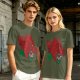 Olive T-Shirt With Fierce Armored Beast Head Graphic