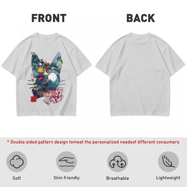 Olive Green T-Shirt With Japanese Nature Inspired Graphic Print