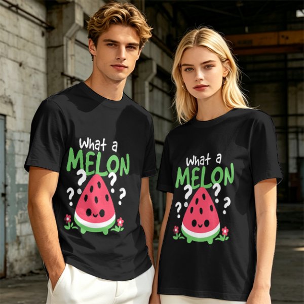 Olive T-Shirt With Cute Watermelon 'What A Melon' Graphic Design