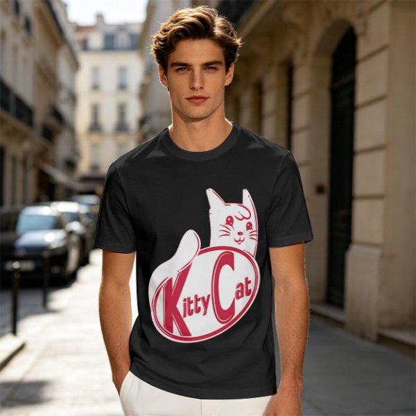 Olive green t-shirt with Kitty Cat graphic print