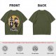 Olive graphic tee with punk raccoon and opossum 'Stay Trashy' print