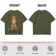 Olive T-shirt with cartoon muscular character meditating surrounded by candles