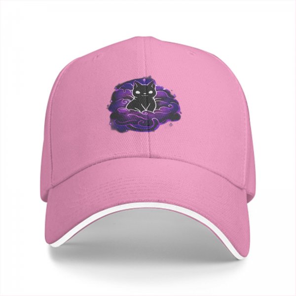 Black Baseball Cap With Purple Galaxy Cloud And Black Cat Print