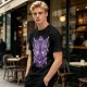 Olive T-Shirt with Celestial Cat Moth and Mystical Hands Print