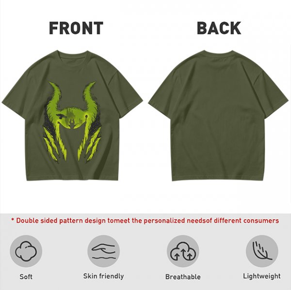 Olive Green T-Shirt With Monster Horned Claw Graphic Print