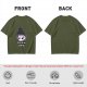 Olive graphic t-shirt with skull tea cup and 'Freaks like me drink tea' text