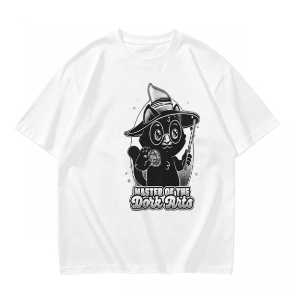 Olive T-Shirt with Black Cat Wizard 'Master of the Dork Arts' Print