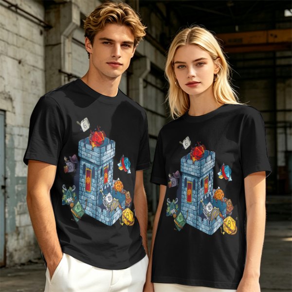 Olive T-Shirt With Fantasy Dice Castle Graphic Design