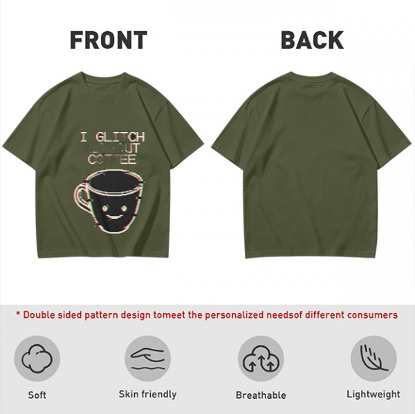 Olive Glitch Coffee Themed Graphic T-Shirt