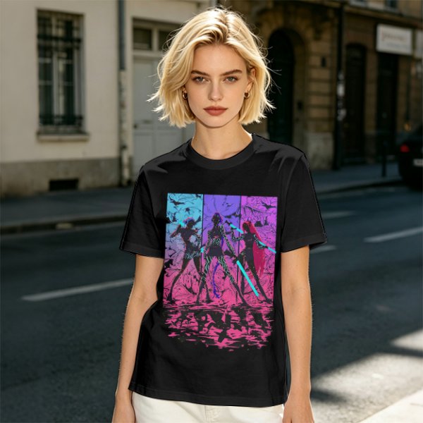 Olive T-Shirt With Neon Cyberpunk Warrior Women Graphic