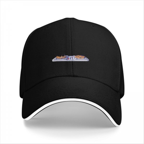 Black baseball cap with vintage lunch tray graphic design