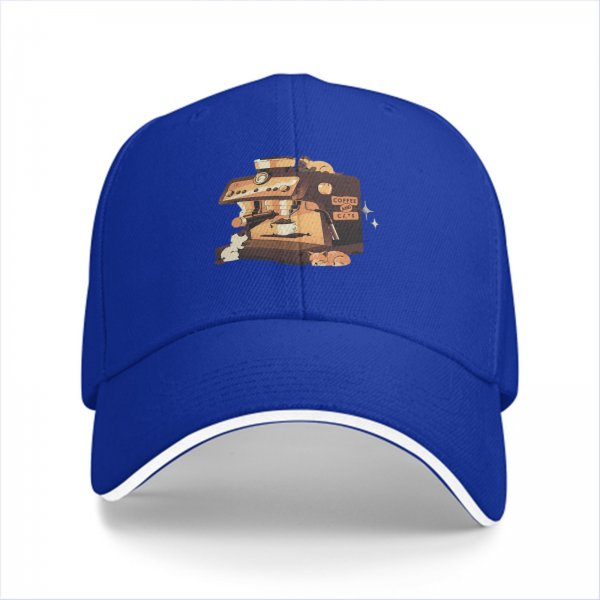 Black baseball cap with espresso machine and hamster graphic