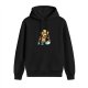 Black hoodie with pixel art monster washing hands at sink graphic