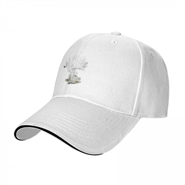 Black Baseball Cap with Coffee Cup and Saucer Graphic