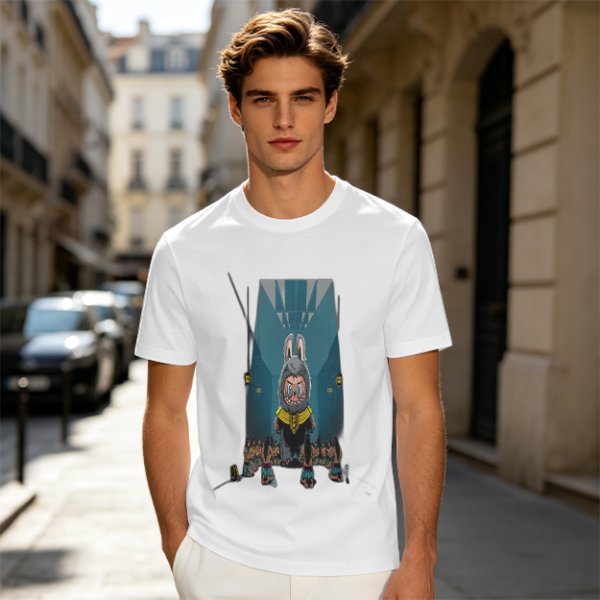 Olive Green T-Shirt With Cartoon Rabbit Character Graphic