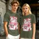 Olive T-Shirt with Strawberry Milk Carton Cat Shop Graphic