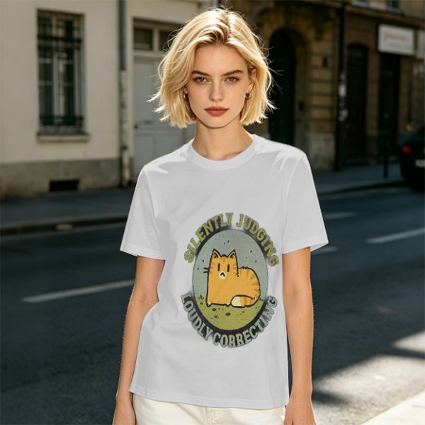 Olive T-Shirt With Silently Judging Loudly Correcting Cat Print