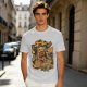 Olive Green T-Shirt with Retro Coffee Monster Graphic Print