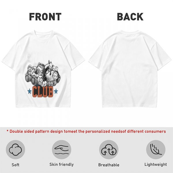 Olive T-Shirt With Cartoon Characters And 'CLUB' Graphic Print
