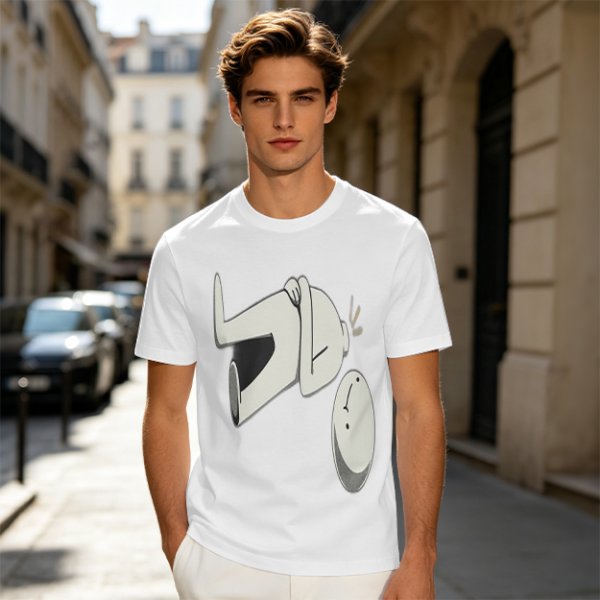 Olive T-Shirt With Surprised Cartoon Figure And Separate Face Print