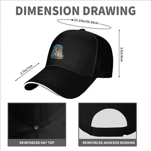 Black Baseball Cap with Whimsical Fantasy Character Art Print