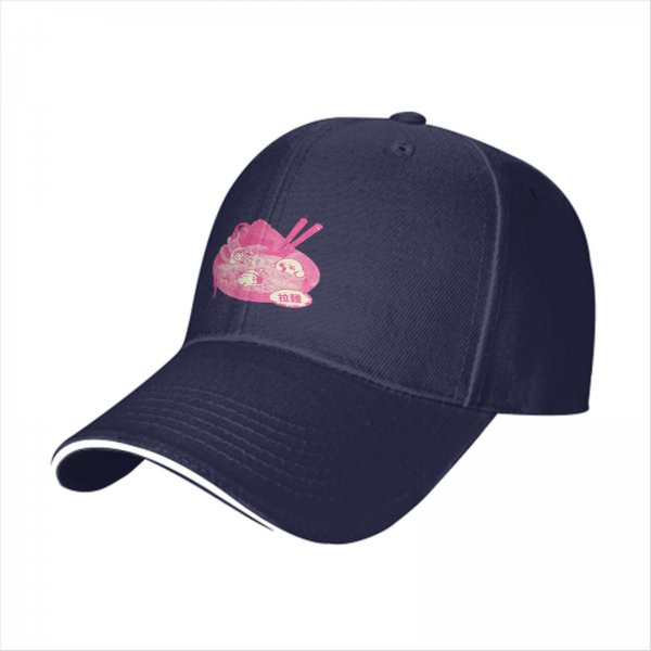 Black baseball cap with pink ramen bowl graphic design
