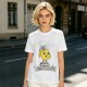 Olive green t-shirt with cheerful lemon mascot graphic and make lemonades text