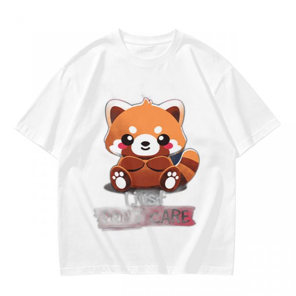Olive T-Shirt with Cute Red Panda and I Just Don't Care Print
