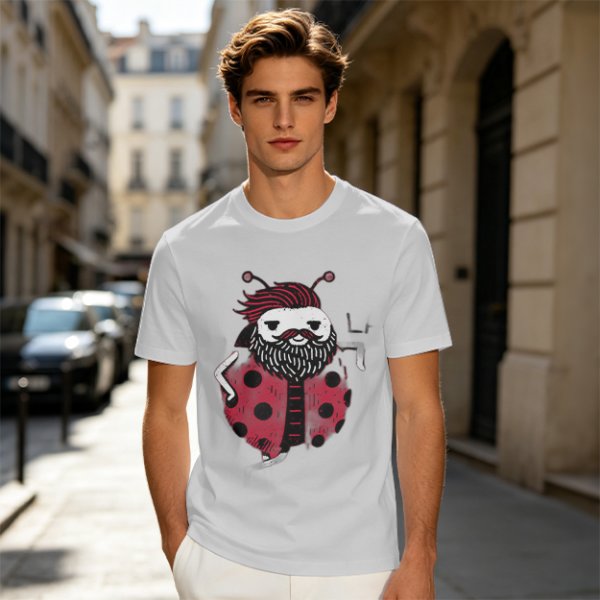 Olive Green T-Shirt With Bearded Ladybug Print