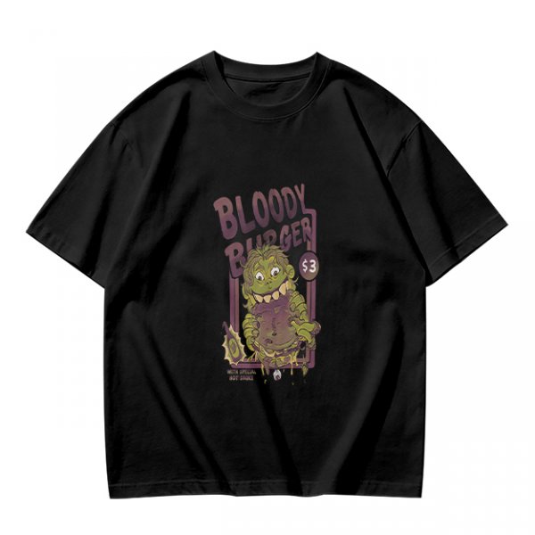 Olive Graphic T-Shirt With Bloody Burger Monster Print