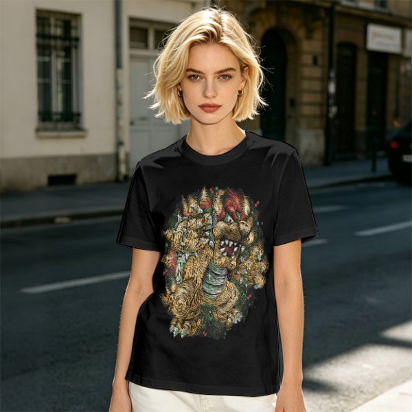 Olive Green T-Shirt With Detailed Monster Dragon Print