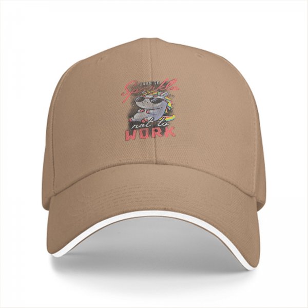 Black baseball cap with 'Born to Sparkle not to Work' cool unicorn print